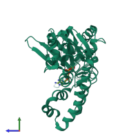 PDB entry 2zhc coloured by chain, side view.