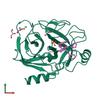 PDB entry 2zhd coloured by chain, front view.