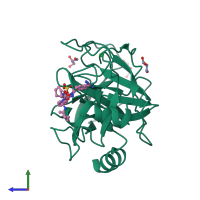PDB entry 2zhd coloured by chain, side view.