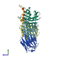 PDB entry 2zhm coloured by chain, side view.