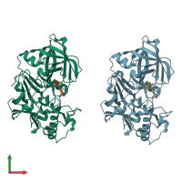 PDB entry 2zhr coloured by chain, front view.