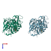PDB entry 2zhr coloured by chain, top view.