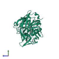 PDB entry 2zhu coloured by chain, side view.