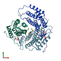 PDB entry 2zhz coloured by chain, front view.