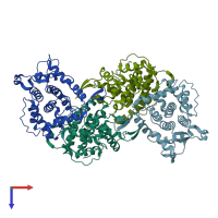 PDB entry 2zih coloured by chain, top view.