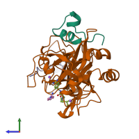 PDB entry 2ziq coloured by chain, side view.