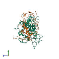 PDB entry 2zix coloured by chain, side view.