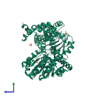 PDB entry 2zj2 coloured by chain, side view.