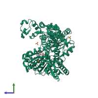PDB entry 2zj5 coloured by chain, side view.