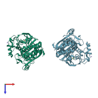 PDB entry 2zj9 coloured by chain, top view.