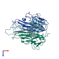PDB entry 2zjc coloured by chain, top view.