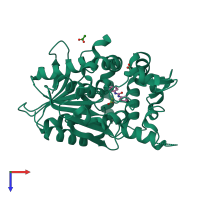 PDB entry 2zjf coloured by chain, top view.