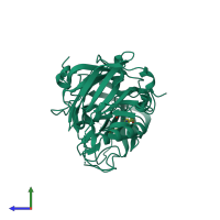 PDB entry 2zjh coloured by chain, side view.