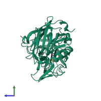 PDB entry 2zjj coloured by chain, side view.
