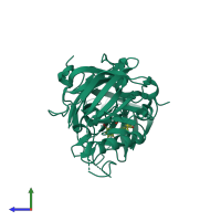 PDB entry 2zjl coloured by chain, side view.