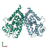 PDB entry 2zk2 coloured by chain, front view.