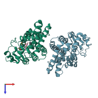 PDB entry 2zk2 coloured by chain, top view.