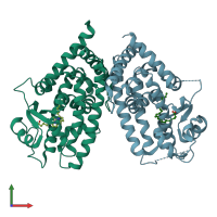 PDB entry 2zk6 coloured by chain, front view.