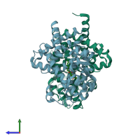 PDB entry 2zk6 coloured by chain, side view.