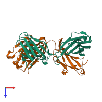 PDB entry 2zkh coloured by chain, top view.