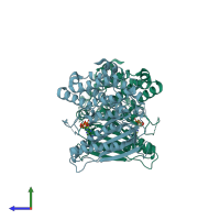 PDB entry 2zkj coloured by chain, side view.