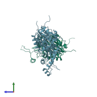 PDB entry 2zkt coloured by chain, side view.