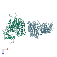 PDB entry 2zkt coloured by chain, top view.