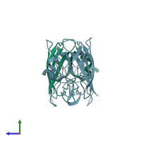 PDB entry 2zkw coloured by chain, side view.