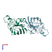 PDB entry 2zkw coloured by chain, top view.