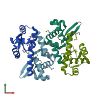 PDB entry 2zkz coloured by chain, front view.