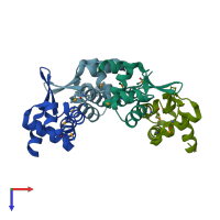 PDB entry 2zkz coloured by chain, top view.