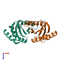 PDB entry 2zl1 coloured by chain, top view.