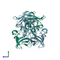 PDB entry 2zl5 coloured by chain, side view.