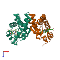 PDB entry 2zlv coloured by chain, top view.