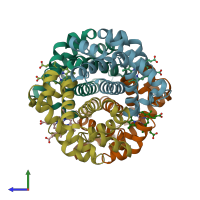 PDB entry 2zlw coloured by chain, side view.