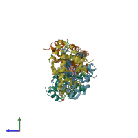 PDB entry 2zlx coloured by chain, side view.