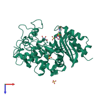 PDB entry 2zm0 coloured by chain, top view.