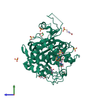 PDB entry 2zm2 coloured by chain, side view.
