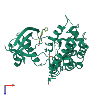 Monomeric assembly 2 of PDB entry 2zm3 coloured by chemically distinct molecules, top view.