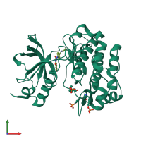 Monomeric assembly 3 of PDB entry 2zm3 coloured by chemically distinct molecules, front view.