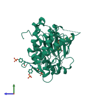 Monomeric assembly 4 of PDB entry 2zm3 coloured by chemically distinct molecules, side view.