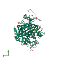 PDB entry 2zm7 coloured by chain, side view.