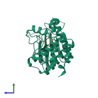PDB entry 2zmc coloured by chain, side view.