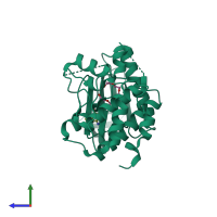 PDB entry 2zmd coloured by chain, side view.