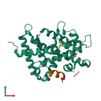 PDB entry 2zmi coloured by chain, front view.