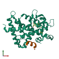 PDB entry 2zmj coloured by chain, front view.