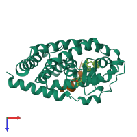 PDB entry 2zmj coloured by chain, top view.