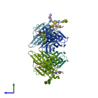 PDB entry 2zmn coloured by chain, side view.