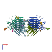 PDB entry 2zmn coloured by chain, top view.