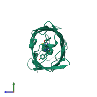 PDB entry 2zmu coloured by chain, side view.